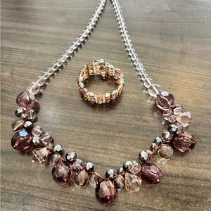 mark. Crystal and Bead Necklace Set in Purple and Silver